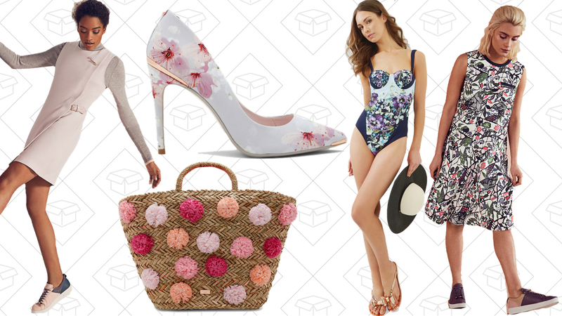 Auste Belted Shift Dress, $167 | Kaawap Printed Pointed Courts, $133 | Barliee Pom Pom Detail Woven Bag, $77 | Sirena Entangled Enchantment Swimsuit, $74 | Lockett Floral Print Bias Cut Dress, $139